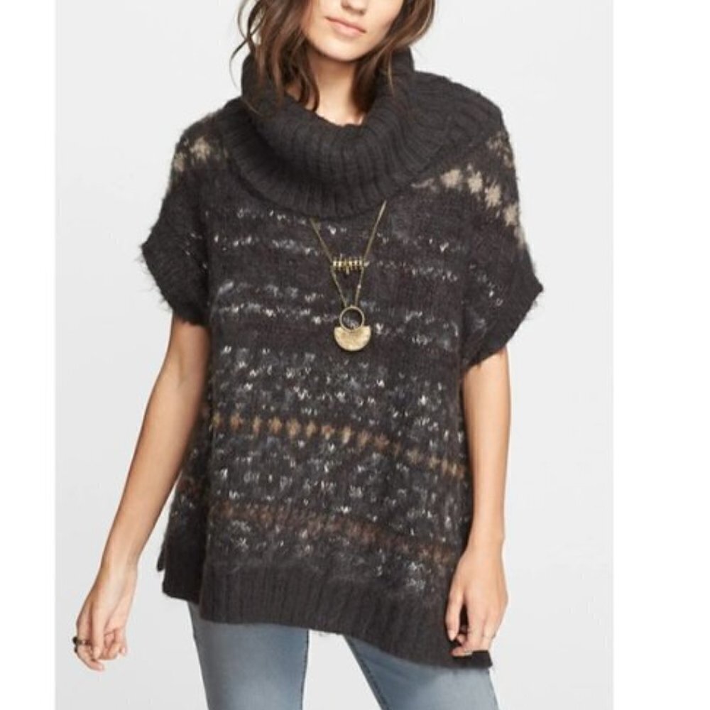 Free People Snow Bunny Fair Isle Cowl Neck Short Sleeve Wool Alpaca Sweater XS